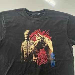 Vintage Y2K Terracotta Army Clay Soldier China Art Black Shirt